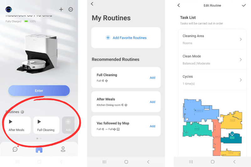 В приложении Roborock S8 Pro Ultra установлена процедура уборки.